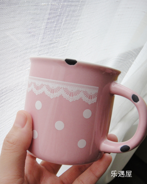 zakka創意小清新森系波點蕾絲馬克杯陶瓷咖啡杯仿塘瓷早餐杯