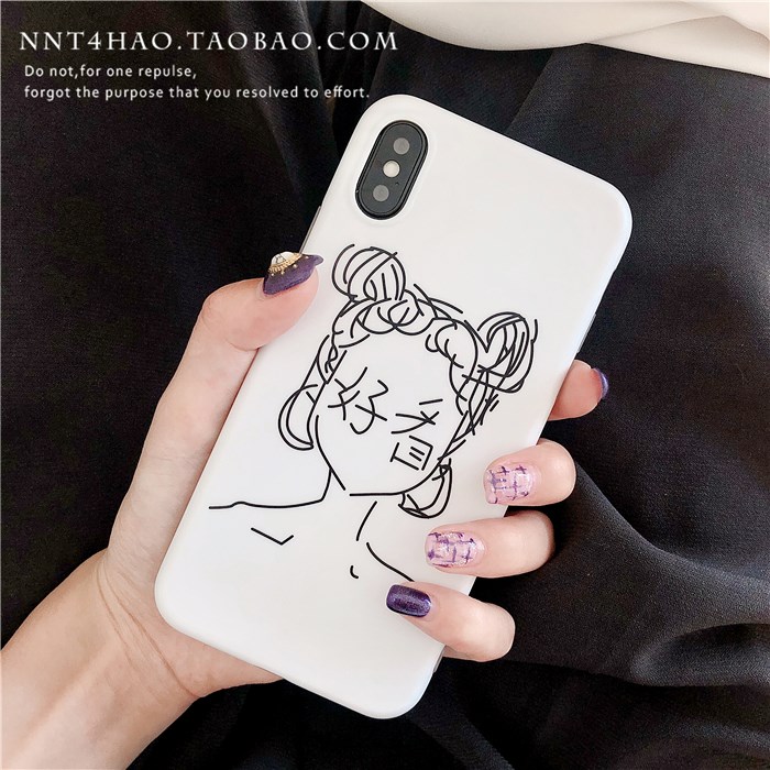 ins簡約黑白好看少女蘋果X手機殼iphone7plus/8硅膠6S全包軟殼套