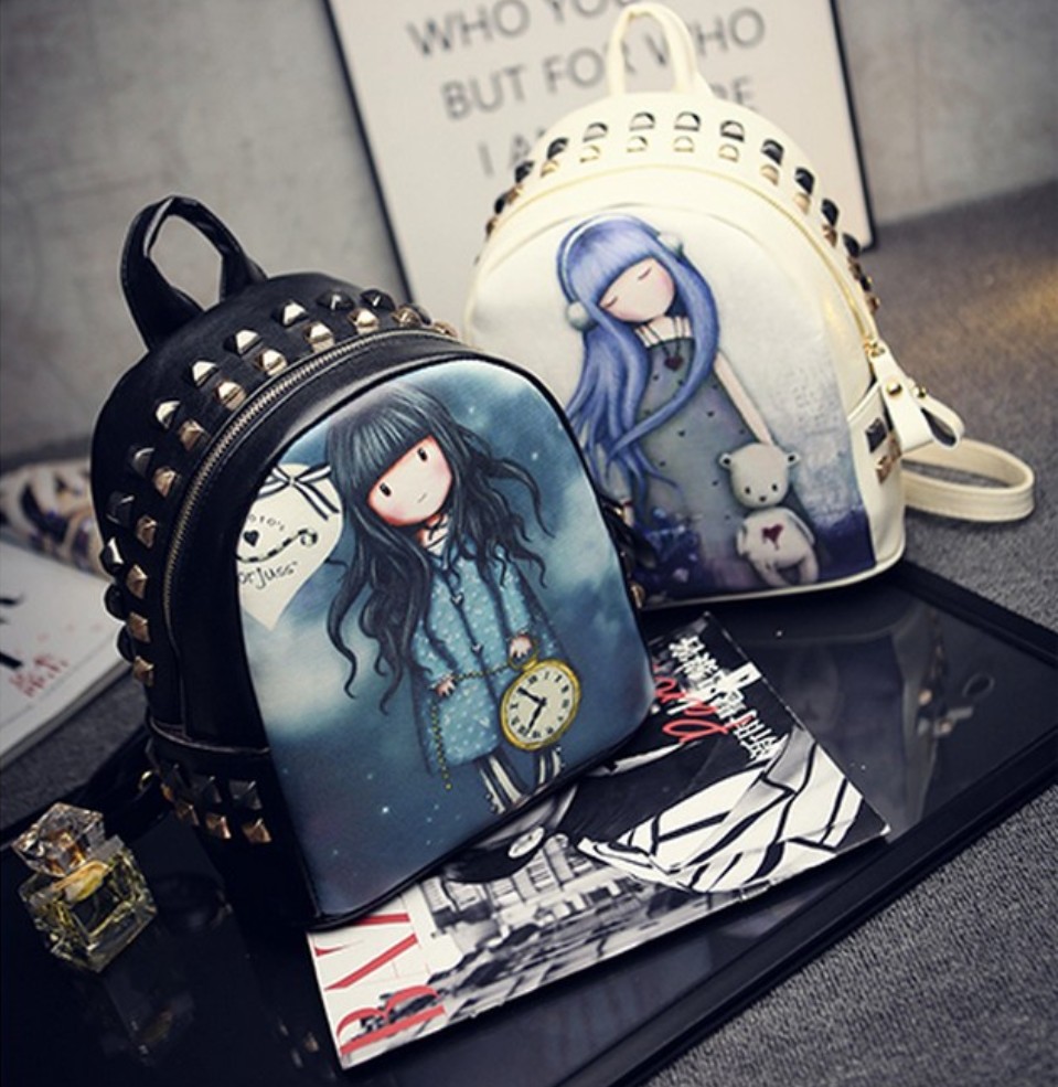 女包潮新款韓版卡通圖案雙肩包女潮可愛兒童學生書包柳釘背包