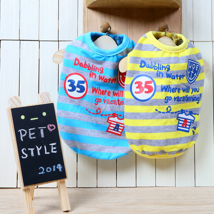 新品T~條紋字母T恤 帥氣寵物背心狗狗衣服泰迪春夏裝 14DF11